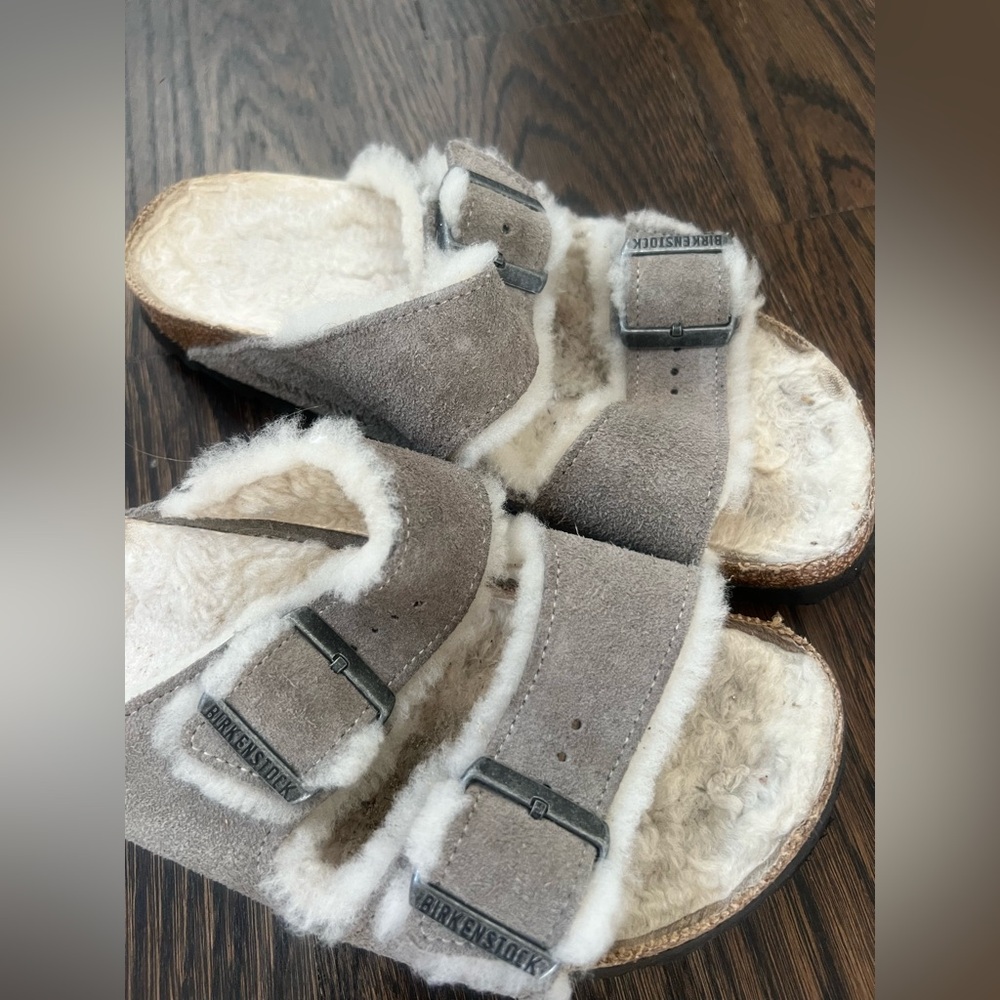 Birkenstock Arizona Gray Shearling Sandals